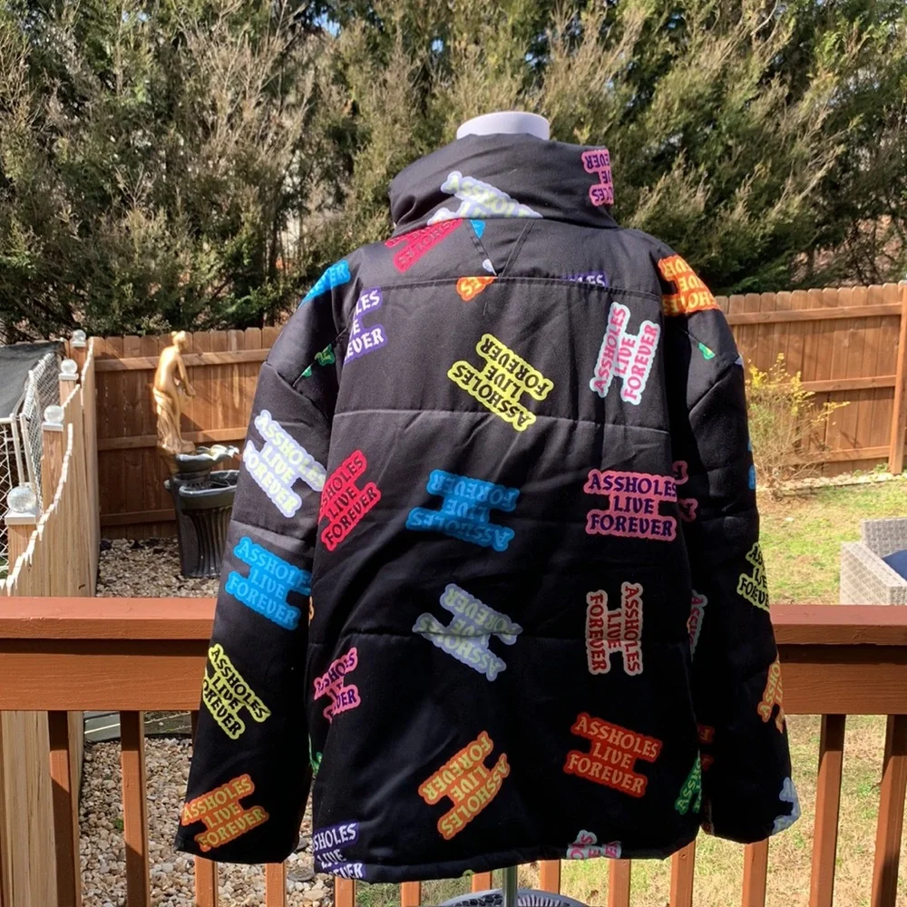 ALF Unisex Black Multicolor Logos Heavyweight Puffer Jacket | XXL - Picture 4 of 11